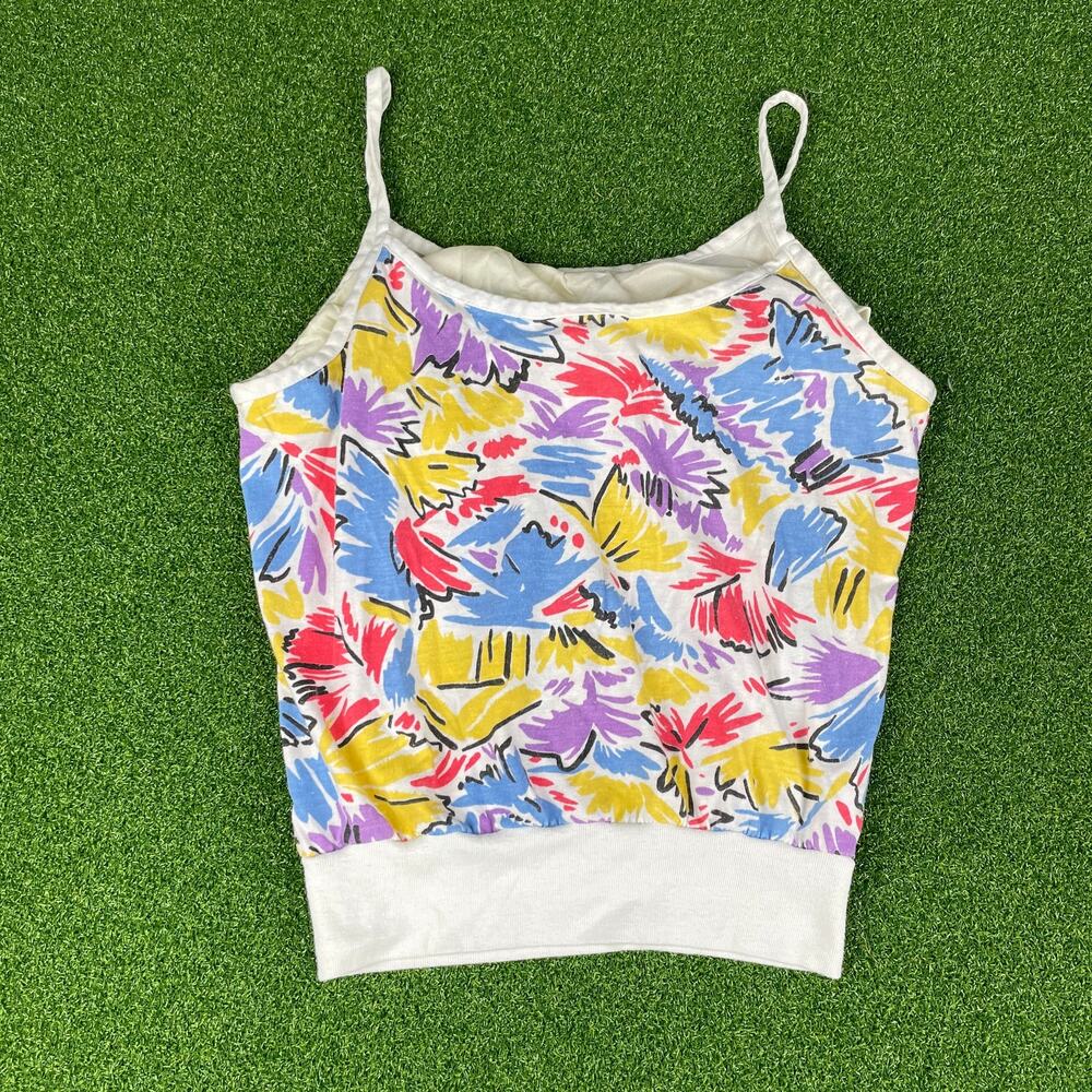 VTG 80s Supportops Floral Ribbed Hem USA Cami Built in Bra Tank Top Sz M - Picture 5 of 5